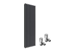 ELEGANT 1600x480mm Vertical Designer Radiators Anthracite Tall Upright Oval Column Double Panel Modern Bathroom Central Heating Rad with Free Angled Valves