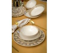 Elegant 18-Piece Dinner Set, 100% Porcelain, Includes 6 Service Plates (25 cm), 6 Plates (19 cm), 6 Bowls (14 cm), Microwave & Dishwasher Safe, Perfect for Any Occasion