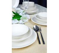 Elegant 18-Piece Dinner Set, 100% Porcelain, White, Includes 6 Service Plates (25 cm), 6 Plates (19 cm), 6 Bowls (14 cm), Microwave & Dishwasher Safe