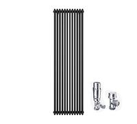 ELEGANT 1800 x 560mm Cast Iron Style 2 Column Grey Radiators Traditional Vertical Tall Upright Double Bar Colosseum Anthracite Designer Rads with Thermostatic Valves Set Chrome