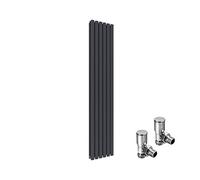 ELEGANT 1800x360mm Vertical Designer Radiators Anthracite Tall Upright Oval Column Double Panel Modern Bathroom Central Heating Rad with Free Angled Valves
