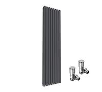 ELEGANT 1800x480mm Vertical Designer Radiators Anthracite Tall Upright Oval Column Double Panel Modern Bathroom Central Heating Rad with Free Angled Valves