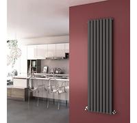 ELEGANT 1800x480mm Vertical Designer Radiators Anthracite Tall Upright Oval Column Single Panel Modern Bathroom Central Heating Rad with Thermostatic Valves Set Anthracite