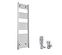 ELEGANT 1800x500mm Towel Radiator Chrome Heated Towel Rail Modern Straight Designer Towel Warmers Bathroom Radiators with Thermostatic Valves Set