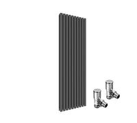 ELEGANT 1800x590mm Vertical Designer Radiators Anthracite Tall Upright Oval Column Double Panel Modern Bathroom Central Heating Rad with Free Angled Valves
