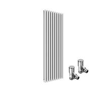 ELEGANT 1800x590mm Vertical Designer Radiators White Tall Upright Oval Column Double Panel Modern Bathroom Central Heating Rad with Free Angled Valves