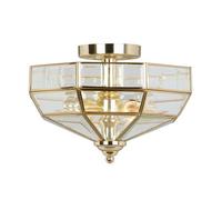 Elegant 2 Bulb Semi Flush Light Fixture With Polished Brass Finish And Led E27 Bulbs