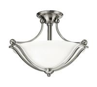 2 Bulb Semi Flush Light Bell Shaped Glass Sweeping Arms Nickel LED E27 100W