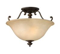 Elegant 2 Bulb Semi-Flush Light With Curved Arms And Glass Shade In Royal Bronze