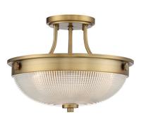 2 Bulb Semi Flush UpLight Prismatic Glass Dome Shade Weathered Brass LED E27 60W