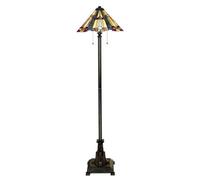 Elegant 2 Bulb Tiffany Style Floor Lamp With Coloured Glass Shade And Valiant Bronze Finish