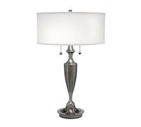 Elegant 2 Bulb Twin Table Lamp With Global White Shade And Antique Nickel Finish