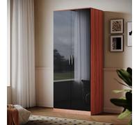 ELEGANT 2 Door Wardrobe High Gloss Black-Walnut with Shelf and Hanging Rail, Soft Close Modern Wardrobe 1780x760x470mm Bedroom Storage Furniture
