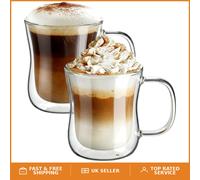 Elegant 2-Pack 350ml Double Walled Borosilicate Coffee Glasses with Handle