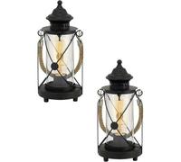 2 PACK Table Lamp Desk Light Black Steel & Glass Lantern Shade 1x 60W E27