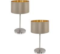 Elegant 2-Pack Satin Nickel Table Lamps With Taupe Gold Fabric Shade