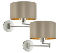 Elegant 2-Pack Satin Nickel Wall Light With Moveable Stem And Taupe Gold Fabric Shade