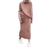 Elegant 2 Piece Women's Formal Dress Set - Ribbed Knitted Wool Sweater Turtleneck With Long Jacket - Winter Fashion Casual Sleeve Dress - Summer Pink