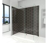 ELEGANT 2 Pieces Walk in Shower Screen Wet Room Shower Enclosure 1850mm Height 6mm Tempered Glass with Support Bar 700x800mm