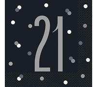 Elegant 21st Birthday Black Glitz Luncheon Napkins (16cm) - Bold & Festive Celebration Decor - Ideal for Milestone Bday Party - 16ct