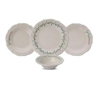 Elegant 24-Piece Dinner Set, 100% Porcelain, Microwave & Dishwasher Safe, Includes Service Plates, Bowls & Dessert Plates, Green, Dark Pink & White Design