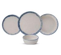 Elegant 24-Piece Dinner Set, 100% Porcelain, White & Blue, Includes Service Plates, Bowls, & Dessert Plates, Microwave & Dishwasher Safe, Perfect for Any Occasion