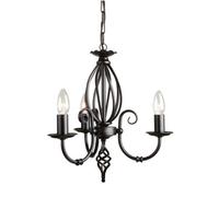 Elegant 3 Bulb Black Chandelier With Artisan Knot Twist Design - Led E14 60W