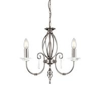 Elegant 3 Bulb Chandelier With Cut Glass Droplets And Polished Nickel Finish
