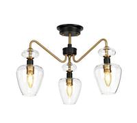 Elegant 3 Bulb Semi Flush Light In Aged Brass And Charcoal Black For Modern Interiors
