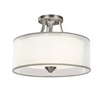 Elegant 3-Bulb Semi Flush Light With White Organza Shade In Antique Pewter Finish