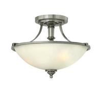 Elegant 3 Bulb Semi Flush Mount Light Fixture With Etched Opal Glass Shade And Antique Nickel Finish