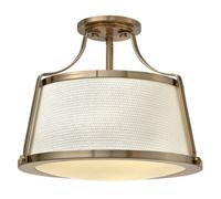 Elegant 3 Bulb Semi Flush Mount Light Fixture With Off White Fabric Shade And Brushed Caramel Finish