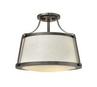 Elegant 3 Bulb Semi-Flush Mount Light With Off-White Fabric Shade And Antique Nickel Finish