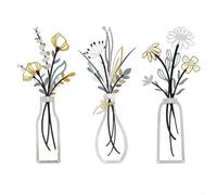 Elegant 3 Pc Metal Flower Wall Decorations with Bohemian Influence for Contemporary Home and Office, Metal Enhances Wall Aesthetics (((Blue))