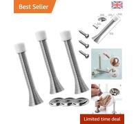 Elegant 3-Piece Silver Spring Door Stop Set - Wall Protector with Anti-Slip Base