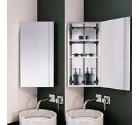 ELEGANT 3 Shelves Corner Bathroom Mirror Cabinet, Stainless Steel,600x306mm | Reversible Door and Fully Assembled for Easy Install, Waterproof and HD Imaging Mirror Cabinet for Daily Bathroom Use