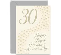 Elegant 30th Wedding Anniversary Card for Spouse or Couple, 'Happy Pearl Wedding Anniversary' Gift, Classic Design, for Husband wife, Blank Inside with Envelope