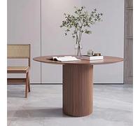 Elegant 35.4" Round Solid Wood Dining Table - Sturdy Kitchen Pedestal Table for Dining Room & Restaurant - Simple Coffee Table with Brown Finish - Stylish Leisure Furniture