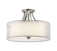 4 Bulb Semi Flush Light WHITE ORGANAZA Shade Antique Pewter LED E27 60W Bulb