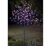 Elegant 4 FT Cherry Blossom Tree Outdoor Decorations for Garden 128 LED Solar Powered Garden Lights Tree Ornaments for Home Decor Display Indoor Pink