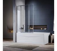 ELEGANT 4 Panel Folding Bath Shower Screen,1000x1400mm Over Bath Shower Screen Door Toughened Safety Clear Glass Bathtub Door Pivot Swing Panel for Shower Door