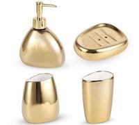 Elegant 4-Piece electroplated Ceramic Bathroom Set, Equipped with Lotion Dispenser, mouthwash Cup, soap Dish, Toothbrush Holder, Modern Bathroom Decoration Set (Gold)