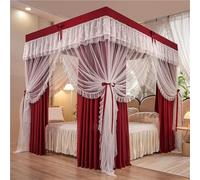 Elegant 4-poster Canopy Bed Set With Iron Frame, Princess Mosquito Net Curtains For Full, Queen, King Beds - Dreamy Double Drape Design For Ultimate Sleep Comfort Red W78.7 x L86.6in