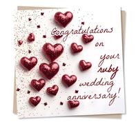 Elegant 40th Wedding Anniversary Card For Loved One - Congratulations On Your Ruby - For Friend, Relative