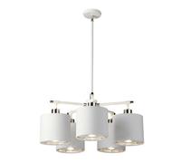 Elegant 5 Bulb Chandelier Ceiling Light In White And Polished Nickel Finish
