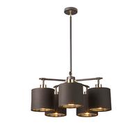 Elegant 5 Bulb Chandelier Ceiling Light With Brown And Polished Brass Finish