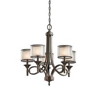 Elegant 5 Bulb Chandelier With Umber Metallic Frosted Shades - Mission Bronze Finish