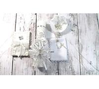 Elegant 5 Piece Baby Baptism Candle Set Favors Girl Boy White Set de Bautizo Espanol Nina Nino Berries Communion Lace (White)