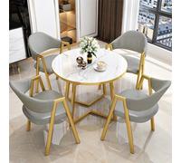 Elegant 5-Piece Round Dining Table Set with Marble Top - Includes 1 Table & 4 Chairs - Stylish Kitchen Furniture for Home Perfect for Dining Room