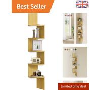 Elegant 5-Tier Corner Shelf in Natural Oak - Space-Saving Floating Design